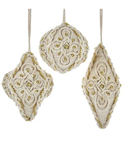Kurt Adler Set Of 3 3 3/4-6in Macrame Finial/drop Ornaments In Multicolor