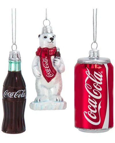 Kurt Adler Set Of 3 3.5in Glass Coke Mini Ornaments In Multicolor