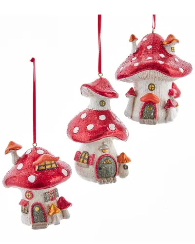 Kurt Adler Set Of 3 3.74 Resin Pinecone Mushroom House Ornaments In Multi