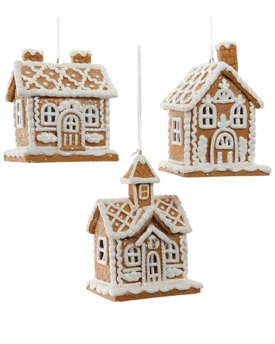 Kurt Adler Set Of 3 4 Claydough Gingerbread House Ornaments In Multi