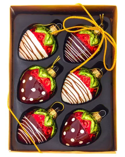 Kurt Adler Set Of 3 6 2.36in Glass Choc Covered Strawberry Ornaments In Multicolor