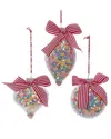 Kurt Adler Set Of 3 70-80mm Glass Candy Pattern Ball In Pink