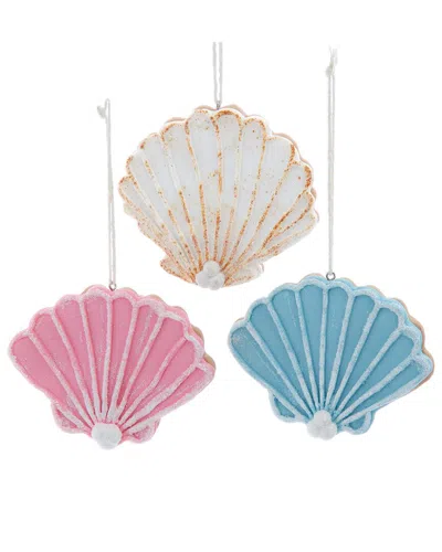 Kurt Adler Set Of 3 Beach Shell Ornaments In Brown