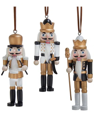 Kurt Adler Set Of 3 Black & Gold Nutcracker Ornaments In Multi