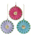 Kurt Adler Set Of 3 Colorful Daisy Ornaments In Multi