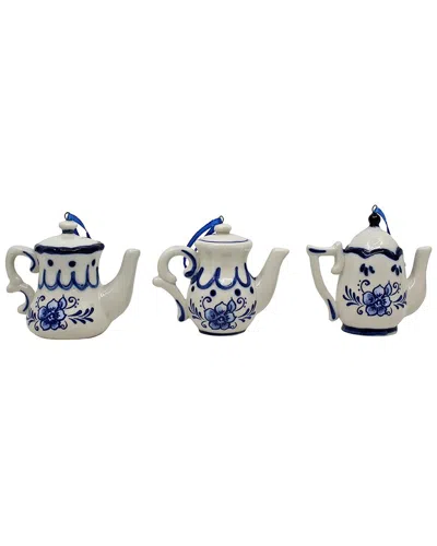 KURT ADLER KURT ADLER SET OF 3 DELFT BLUE TEAPOT ORNAMENTS