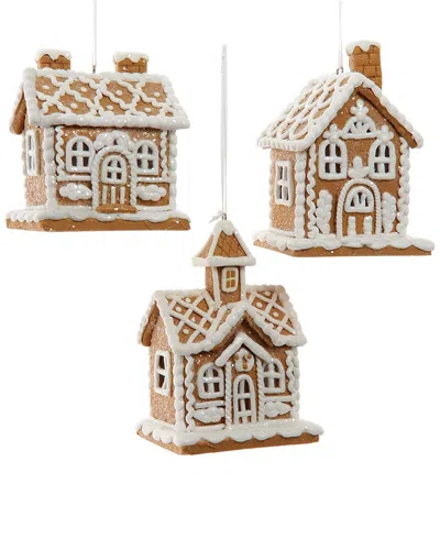 Kurt Adler Set Of 3 Gingerbread House Ornaments In Brown