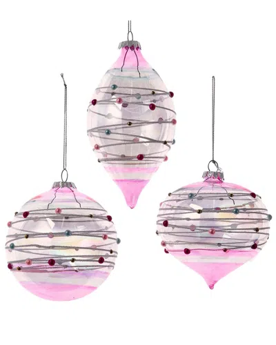 Kurt Adler Set Of 3 Glass Bubblegum Ball In Pink