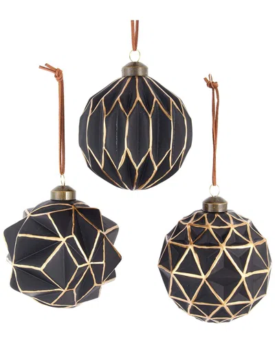 Kurt Adler Set Of 3 Glass Molding Balls Ornaments In Black