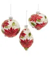 Kurt Adler Set Of 3 Glass Poinsettia Leaf Ball In Red