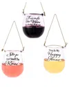 Kurt Adler Set Of 3 Glass Stemless Glass With Sayings Ornaments In Multi