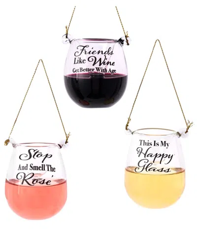 Kurt Adler Set Of 3 Glass Stemless Glass With Sayings Ornaments In Multi