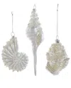 Kurt Adler Set Of 3 Glass White Shell Ornaments In White
