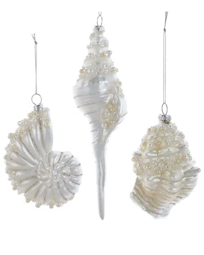 Kurt Adler Set Of 3 Glass White Shell Ornaments