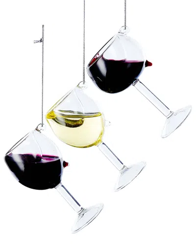 Kurt Adler Set Of 3 Glass Wine Glass Ornaments In Multi