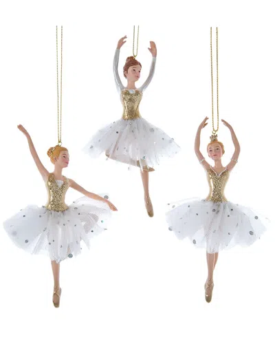 Kurt Adler Set Of 3 Golden Elegance Ballerina Ornaments In White
