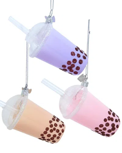 Kurt Adler Set Of 3 Noble Gems™ Glass Boba Tea Ornaments In Multi