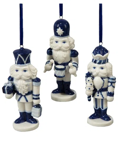 Kurt Adler Set Of 3 Porcelain Delft Blue Nutcracker Ornaments