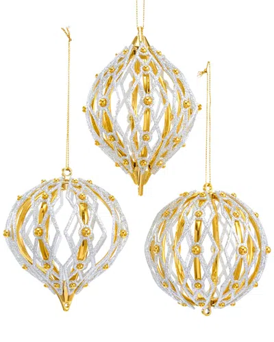 Kurt Adler Set Of 3 Shiny Gold & Silver Ball