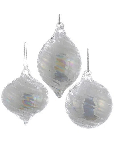 Kurt Adler Set Of 3 White Finial Ornaments In Animal Print