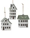 Kurt Adler Set Of 3 Wooden House Ornaments In Multicolor
