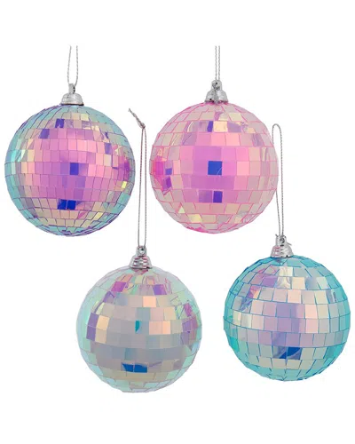 Kurt Adler Set Of 4 80mm Multicolor Iridescent Mirrow Ball Ornaments