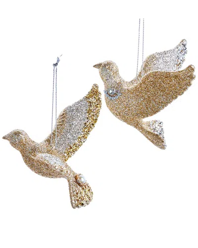Kurt Adler Set Of 4 A Platinum Doves Ornaments In Brown