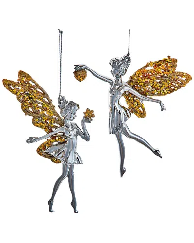 Kurt Adler Set Of 4 Fairy With Gold Wings Ornaments In Silver
