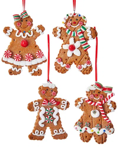 Kurt Adler Set Of 4 Gingerbread Boy And Girl Ornaments In Brown