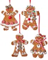 Kurt Adler Set Of 4 Gingerbread Boy And Girl Ornaments In Brown