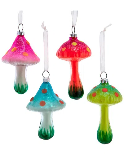 Kurt Adler Set Of 4 Glass Glow Mushrooms Ornaments In Multi