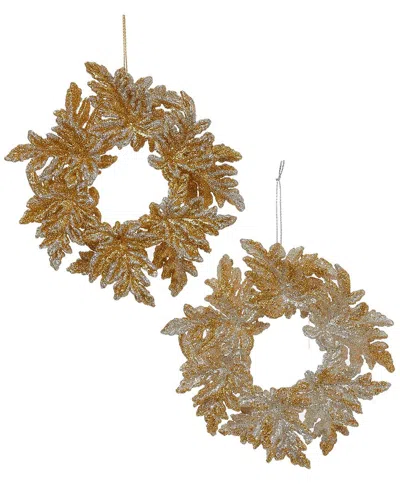 Kurt Adler Set Of 4 Gold Acrylic Wreath Ornaments In Orange