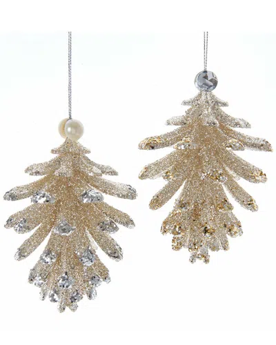 Kurt Adler Set Of 4 Plastic Platinum & Silver Pinecone Ornaments In Brown