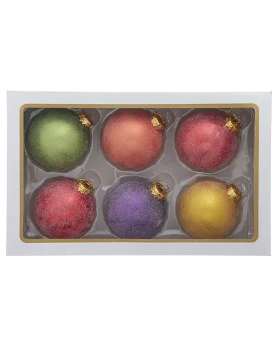 Kurt Adler Set Of 6 80mm Solid Glass Balls Ornaments In Multi