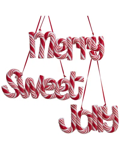 Kurt Adler Set Of 6 Candy Cane Words Ornaments In Multi