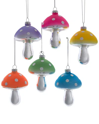 KURT ADLER KURT ADLER SET OF 6 GLOW-IN-THE-DARK GLASS MUSHROOM ORNAMENTS
