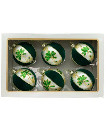 Kurt Adler Set Of 6 Green & White Shamrocks Ornaments