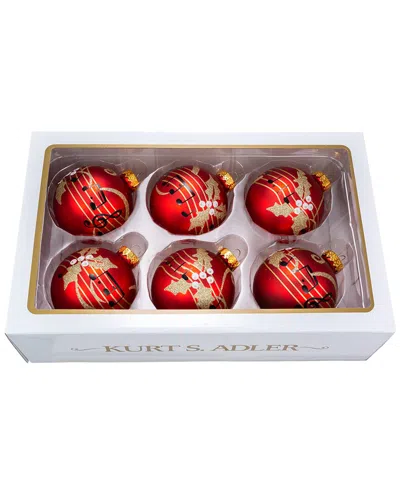 Kurt Adler Set Of 6 Music Glass Ornaments In Red