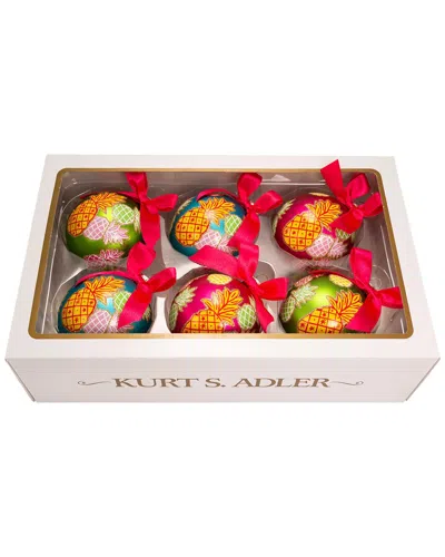 Kurt Adler Set Of 6 Pineapple Ball Ornaments In Multi