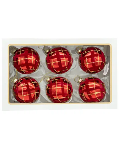 Kurt Adler Set Of 6 Red & Gold Glass Ball Ornaments