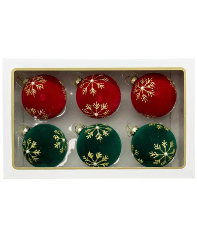Kurt Adler Set Of 6 Red & Green Snowflakes Ornaments In Multi