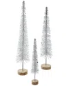 Kurt Adler Silver Glittered Miniature Tree Set In Silver
