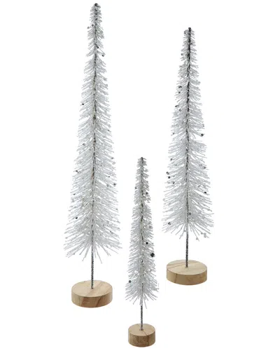 KURT ADLER KURT ADLER SILVER GLITTERED MINIATURE TREE SET