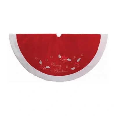 Kurt Adler Silver Leaves Indoor Tree Skirt In Red