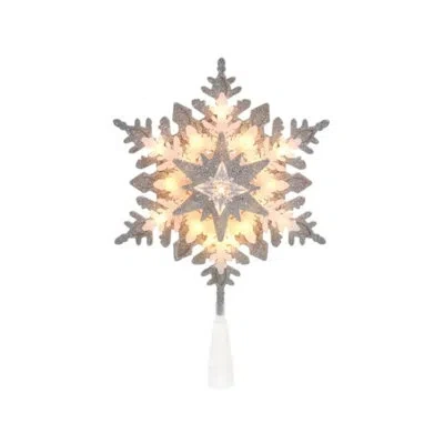 Kurt Adler This 13.75" Ul 20-light Silver And White Glittered Snowflake Treetop From  In Clear