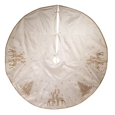 Kurt Adler Tree Skirt With Glitter Tree And Reindeer Design Holiday Shaped Ornament In Multi