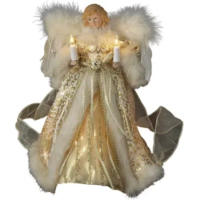 Kurt Adler Ul 10-light 10" Ivory Color And Gold-tone Angel Tree Topper In Multi
