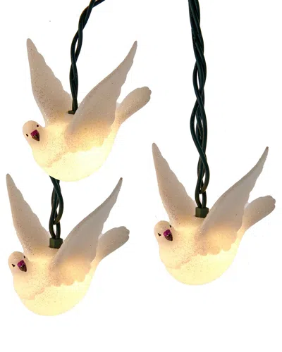 Kurt Adler Ul 10-light Glitter Dove Light Set In White