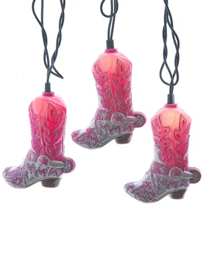 Kurt Adler Ul 10-light Glittered Pink Boots Light Set In Red