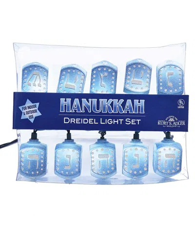 Kurt Adler Ul 10-light Hanukkah Dreidel Light Set In Blue